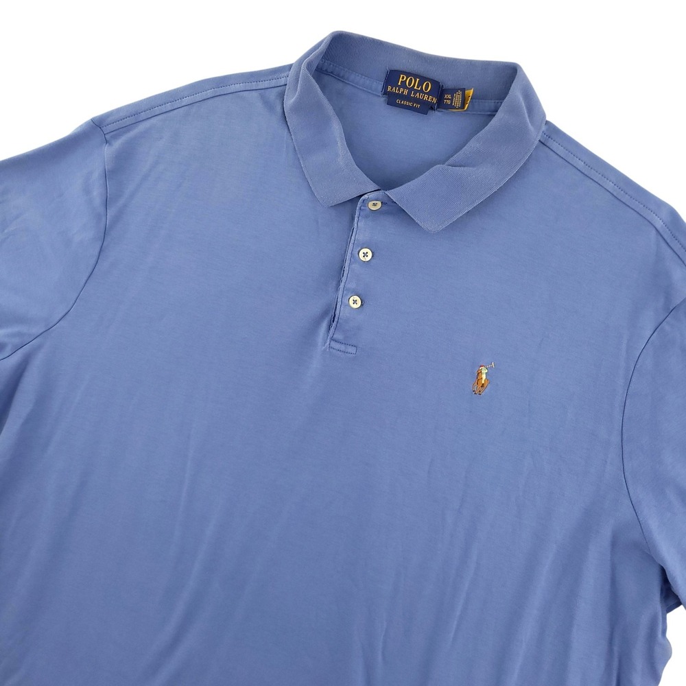 Polo Ralph‎ Lauren Polo Shirt Mens 2XL Blue Solid Cotton Pony Logo Casual Top